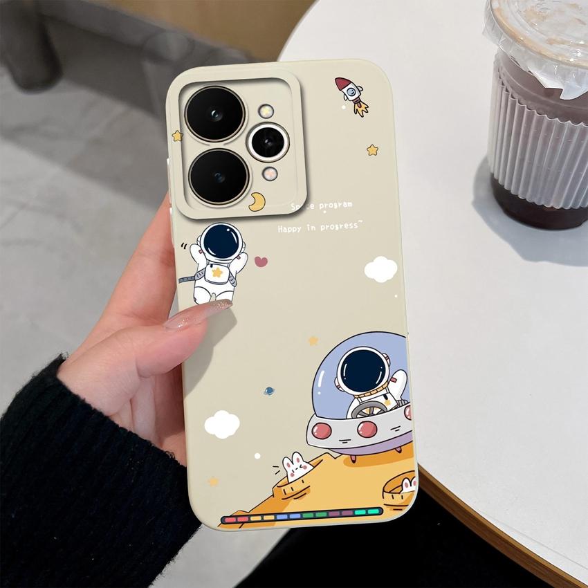For Realme 15 C71 C73 C33 C35 Note 70 70T C21Y C25s 15T 15X Phone Covers Cute Moon Astronaut Patterns Liquid Silicone Dustproof Shell For Realme Cases