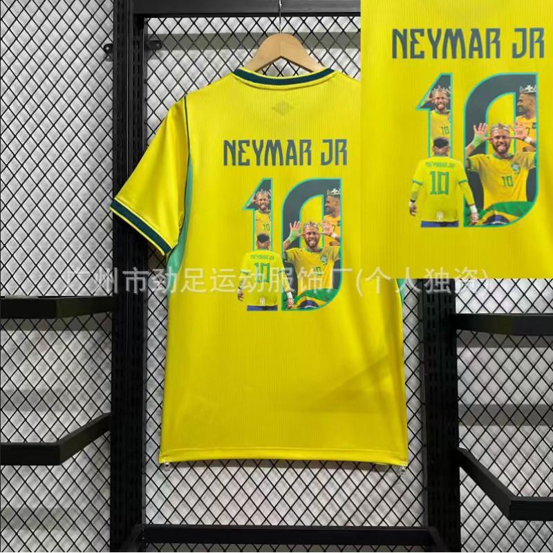 Maglia da Calcio Casa Trasferta Nazionale Brasiliana Neymar 10 Stampa Corona Edizione Fan Manica Corta