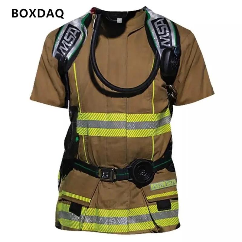 3D Printed Firefighting T-Shirt For Men's  Casual Streetwear Summer Fashion O-Neck Tee Short Sleeve Boys Clothes Oversized Tops