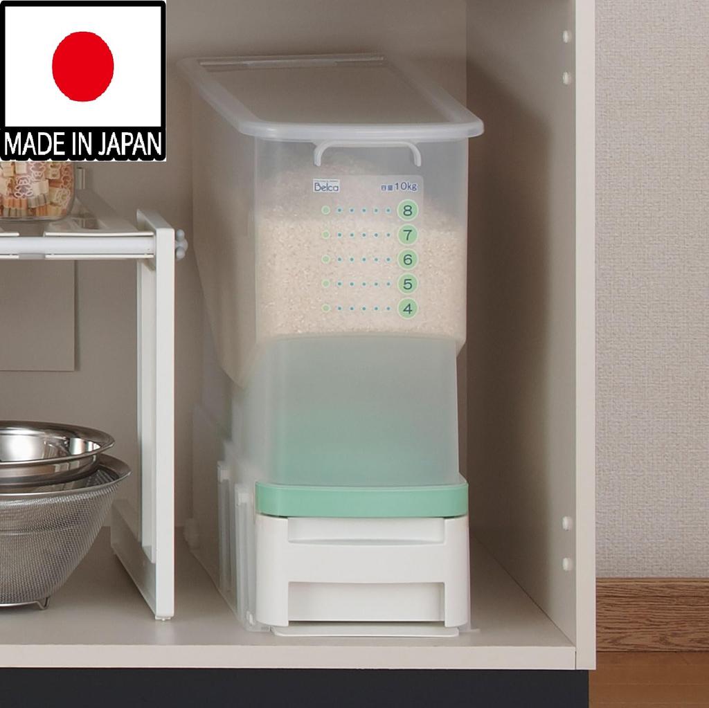 Belca Made In Japan Rice Washable Measuring Rice Capacity Width X Depth X Height Rice Comes with Roller Bin, Pot, 10kg, 18.9 43.5 40cm, Clear,