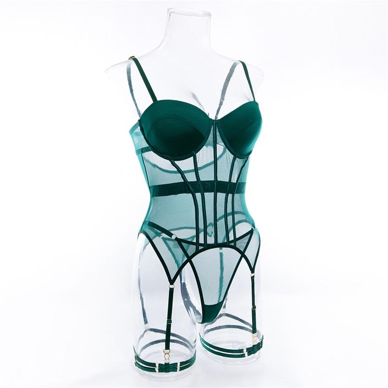 Tooxika Erotic Underwear Sexy Transparent Mesh Gathered Bodysuit Set