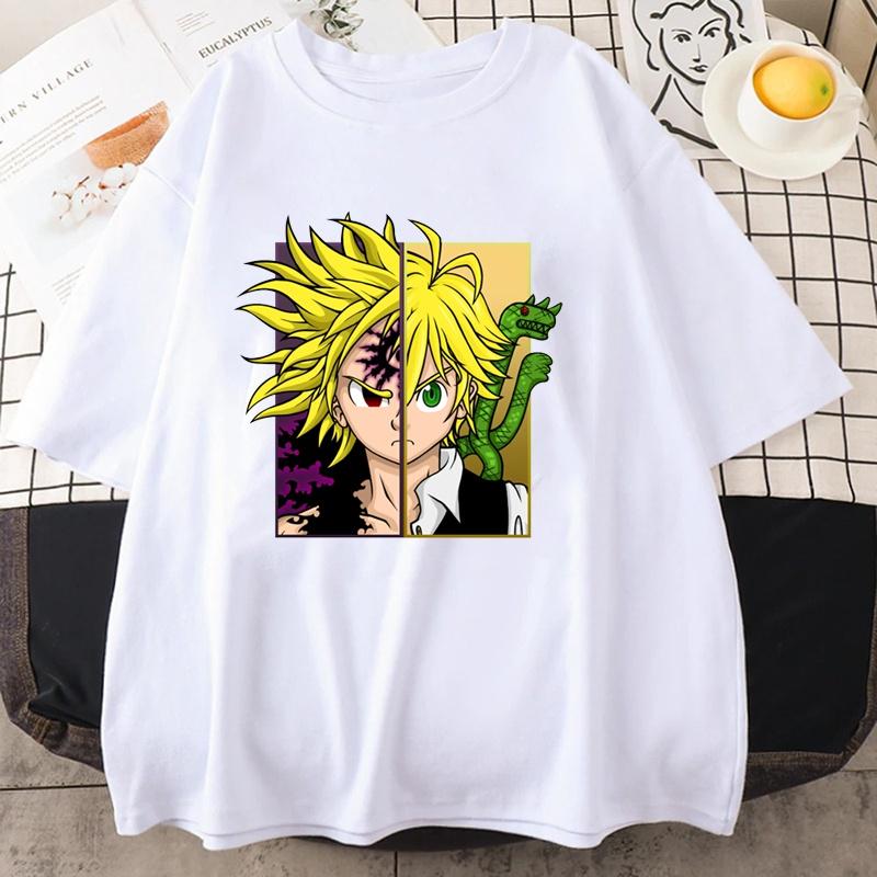 New Anime Meliodas Graphic Print T Shirt Crew Neck Short Sleeve Fashion Streetwear Harajuku Anime T Shirt Tops