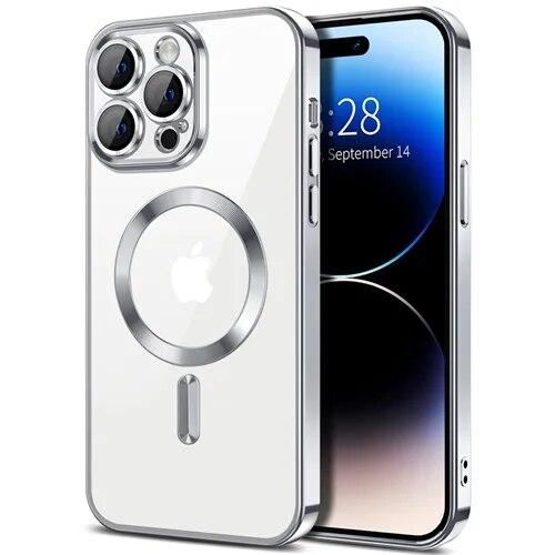 Magsafe Wireless Charging Case for IPhone 15  14 13 12 11 Pro Max Plus Plating Clear TPU Soft  Lens Protectiv Cover