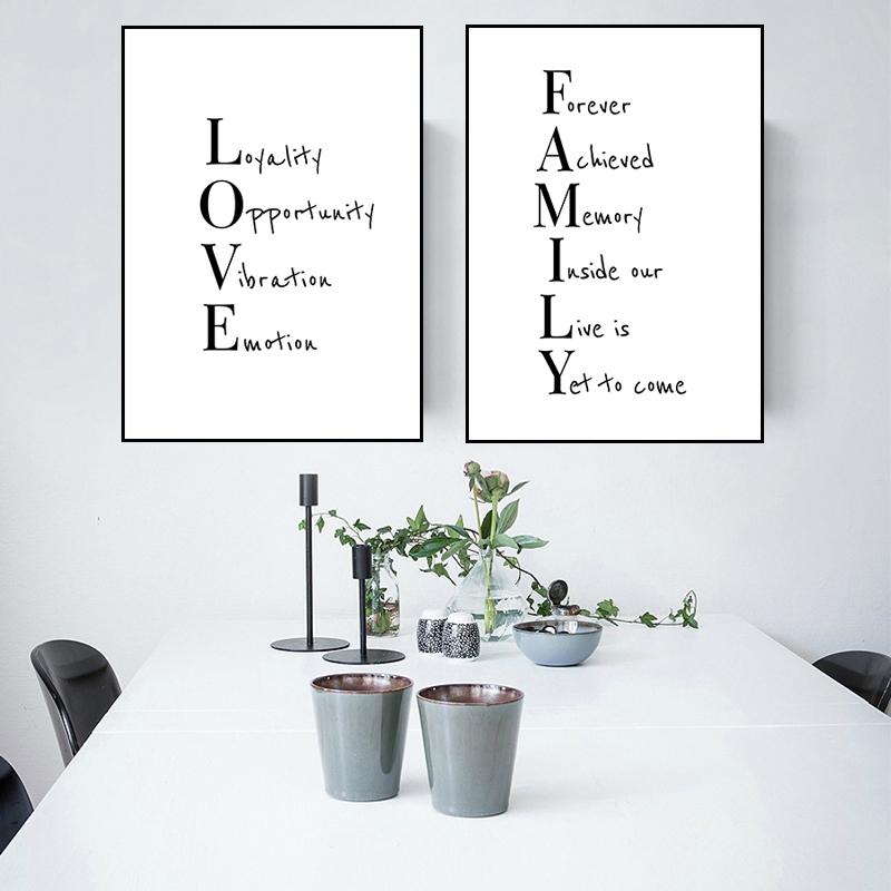 Love Home Family Quotes Canvas Painting Black White Wall Art Posters and Prints Minimalist Picture Living Room Home Decor HD3110