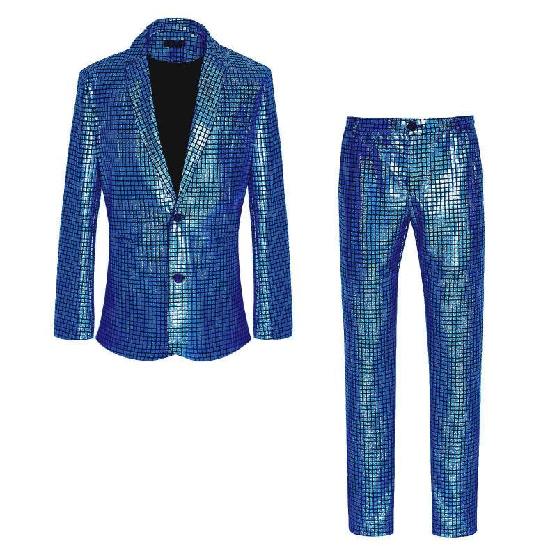 Men's European Plaid Nightclub Single-Breasted Suit Set