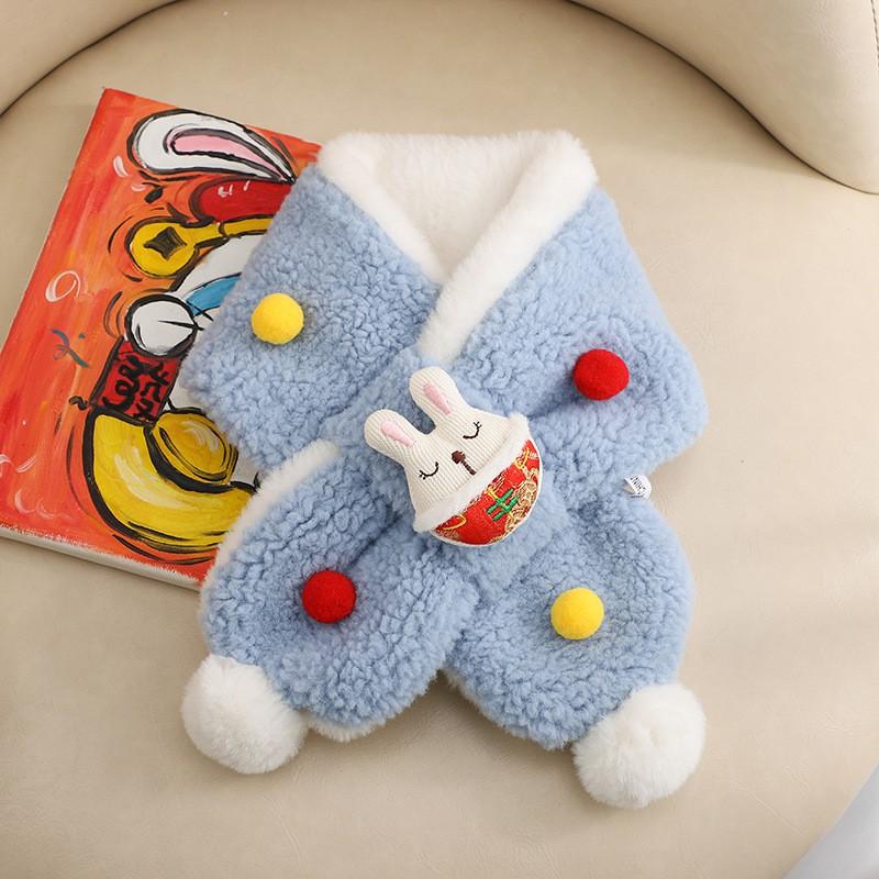 Cute Cartoon Rabbit Pompom Scarf Winter Warm Knitted Neck Warmer Women Men Unisex Fashionable Red Festive Accessory