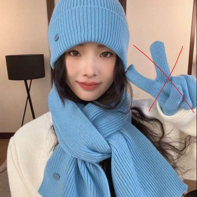 Womens Winter Knit Beanie Scarf Set Warm Windproof Solid Color Ear Protection Hat