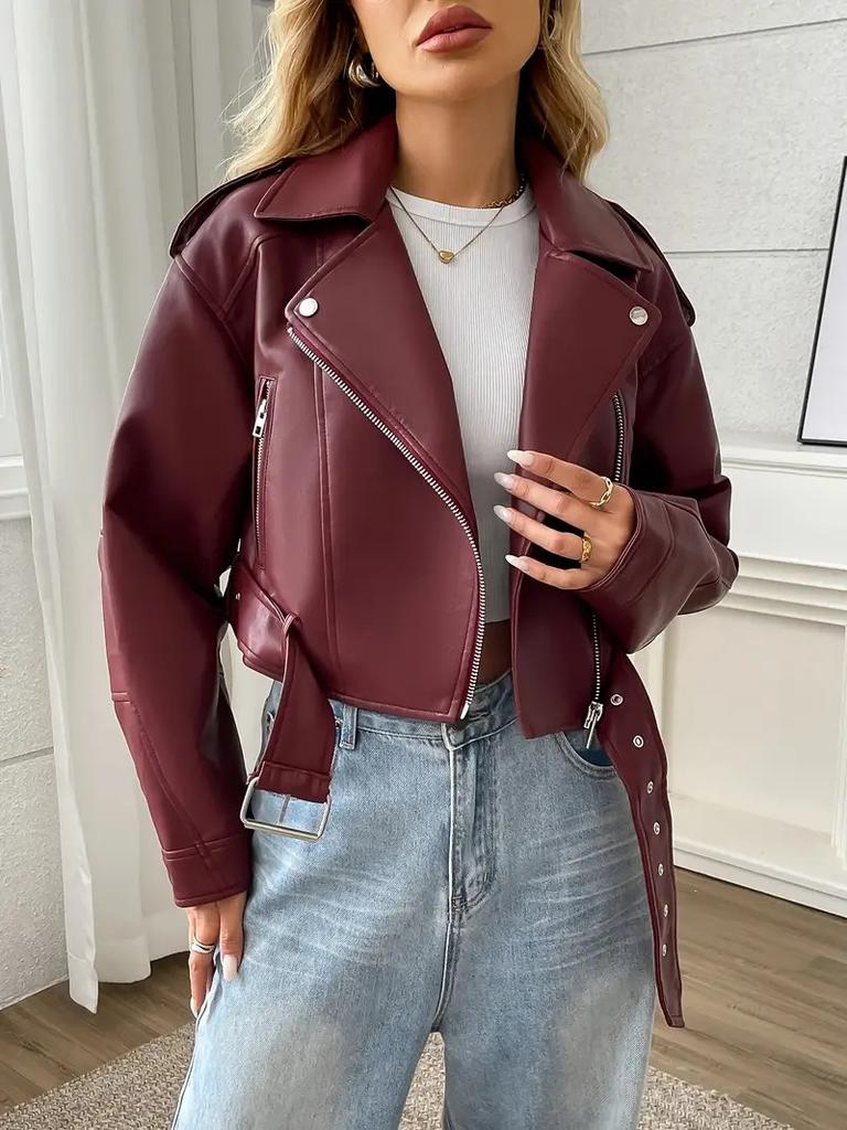 2025 Cross-border European and American New Women's Leather Jacket Short Spice Girl Street Retro Locomotive Lapel PU Leather Jacket