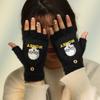 Winter Cycling Cold-proof and Warm Flip-top Plush Female Cute Student Japanese Half-finger Cotton Halloween Luminous Gloves Winter