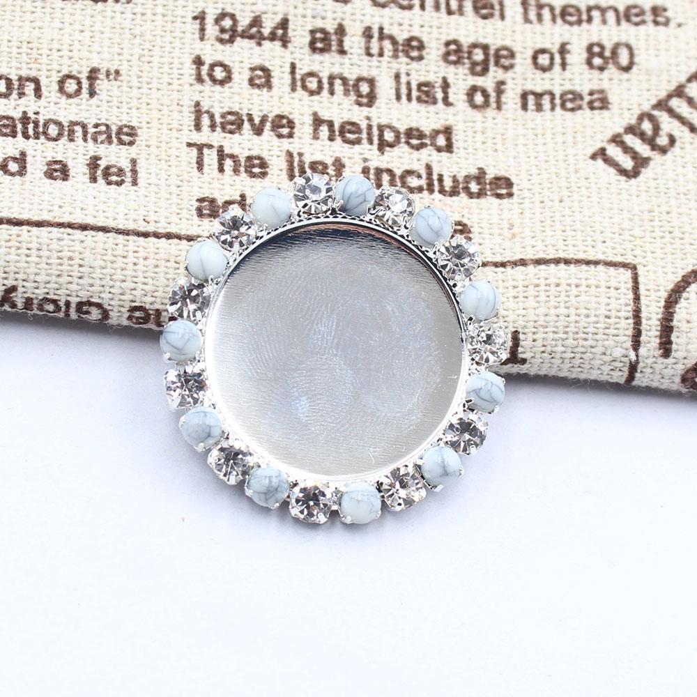 

2026 new 32MM inner diameter 25mm silver rhinestone clip turquoise flat back flower plate diamond buckle DIY hat holder inlaid 5PCS