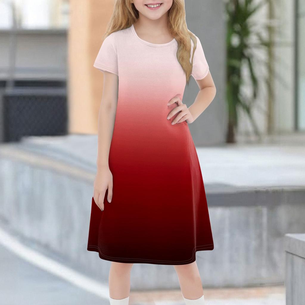 Children's Summer Short-sleeved Casual Fashion Round Neck Dress