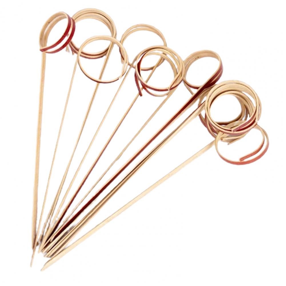 100Pcs Disposable Bamboo Sticks Wooden Knotted with Twisted Ends Skewers Fruit Cocktail Picks BBQ Snacks Club Sandwiches