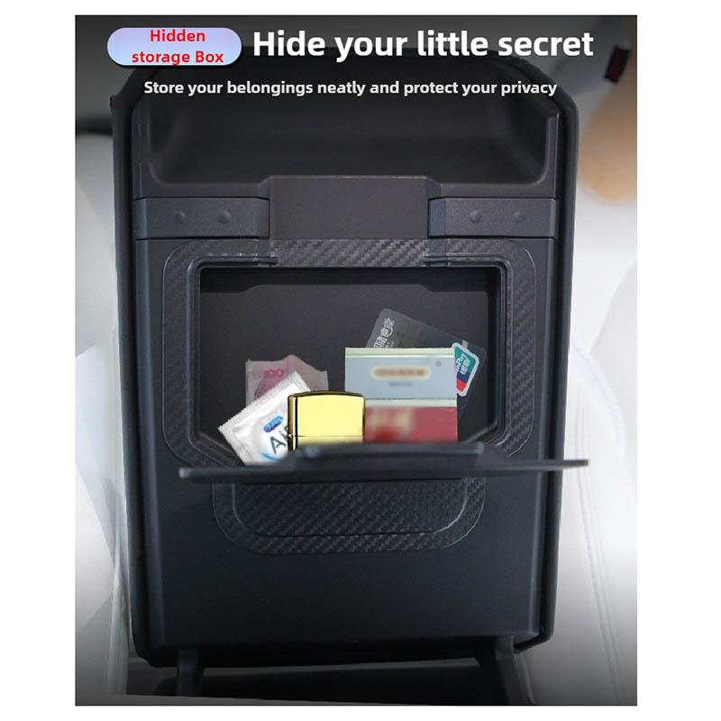 for Tesla Model Y Juniper 2025 Armrest Box Hidden Storage Organizer Box Carbon Fiber Pattern New Model 3 Highland Card Holder