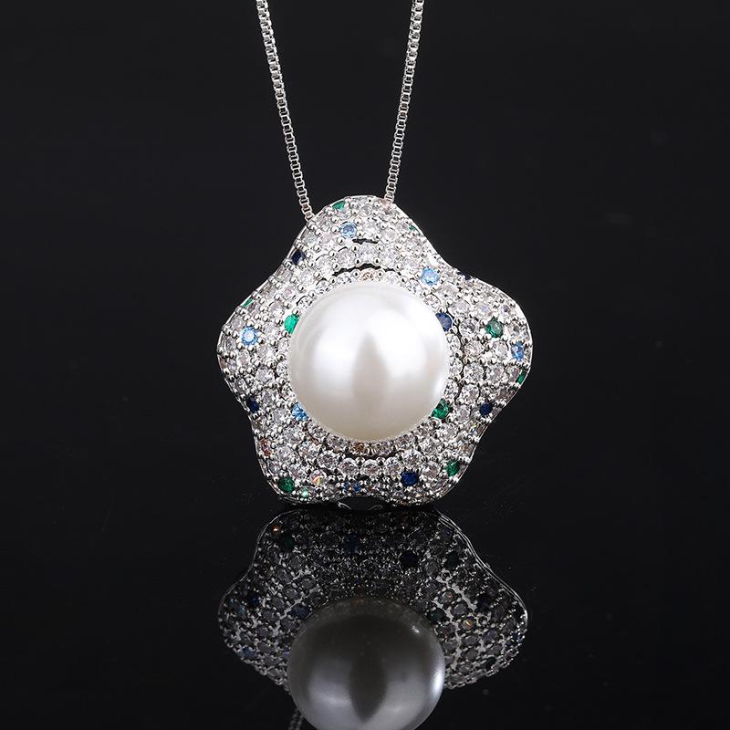 

Jewelry Copper Bottom Gold-Plated Inlaid Fritillary Pearl Color Zirconium Diamond Creative Set 14Mm