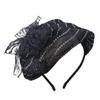 High Skull Lace Bowtie Headband French Mesh Half Hat Hairhoop Female Elegant Teaparty Hair Covering Formal Hair Ornament