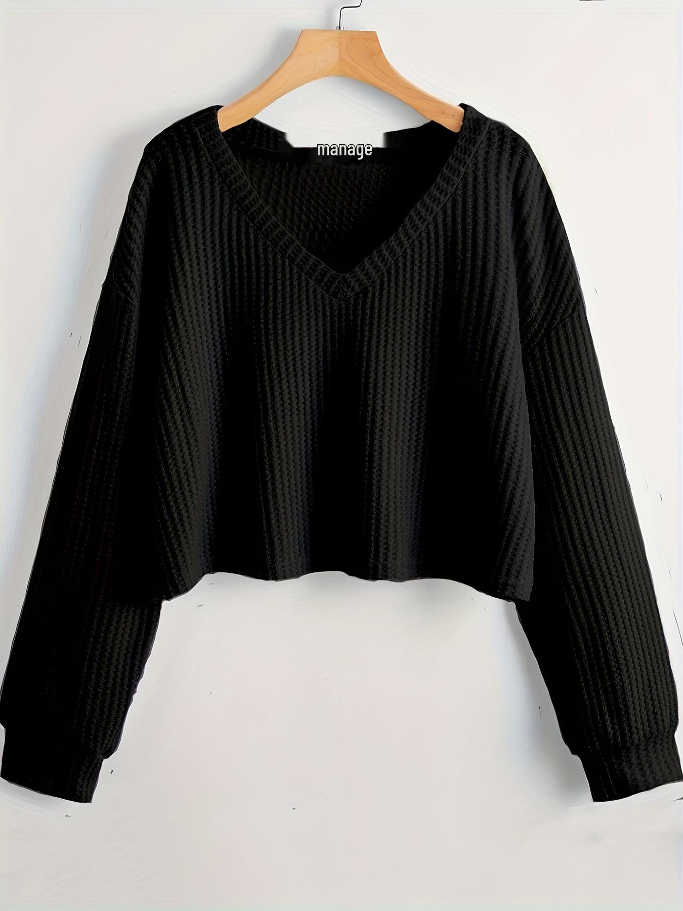 Plus Size Waffle Knit High-Waisted Cropped Top for Women 5XL чёрный