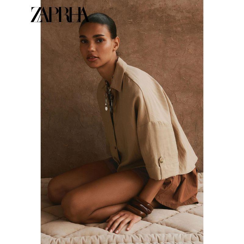 Zaprha2025 Summer New Retro Niche Width Short Sleeve V-neck Top Shirts Women Loose Feeling 8372225