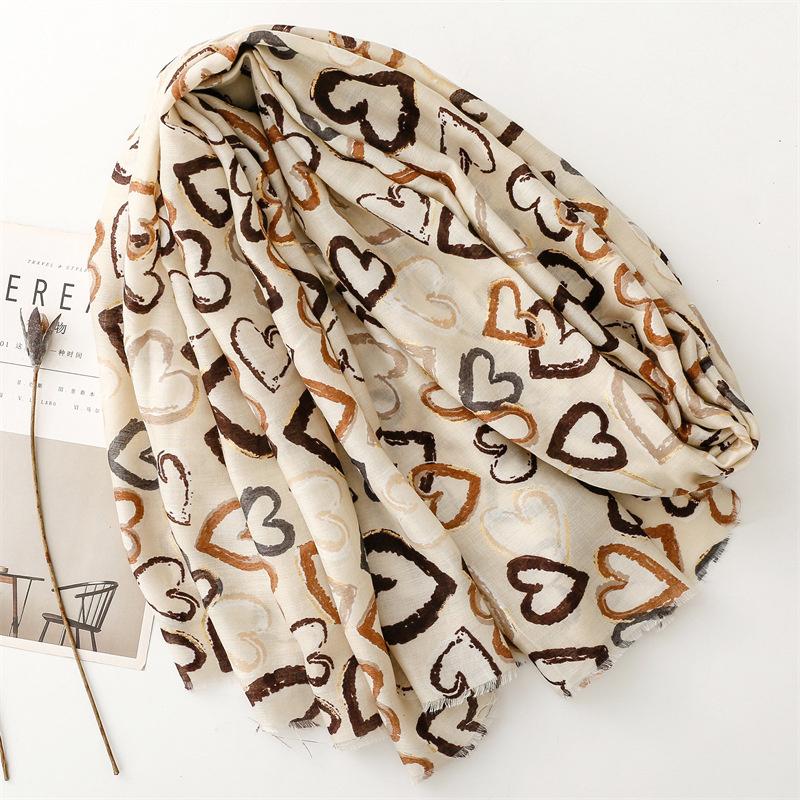 90*180cm Luxury Loving Heart Designer Print Women Long Scarf Ventila Cotton Linen Shawl Lady Tassel Muslim Hijab Wrap