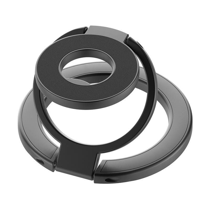 Mobile phone holder magnetic back sticker 360 degree rotating desktop triple folding double-sided magnetic bracket three-ring magnetic ring чёрный