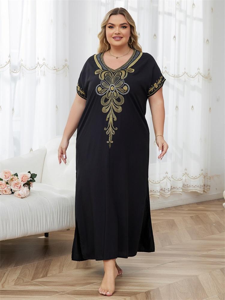 

EDOLYNSA черный вышитый женский халат кафтан длинное платье пляжная одежда праздничное платье накидка одежда для дома домашнее платье Q1655 One Size чёрный