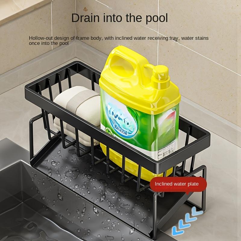 1 Set Durable Sponge Drain Rack Dish Box Kitchen Organizer with Brush Detergent Holder Sink Faucet Rack for Home Bathroom