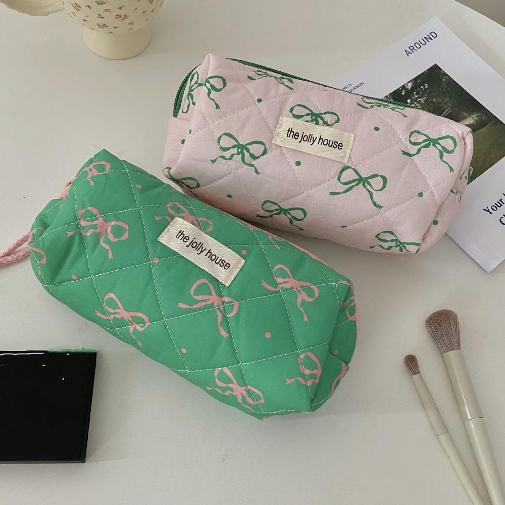Bowknot Quilted Makeup Bag Multi-function Stationery Storage Bag Makeup Accessory