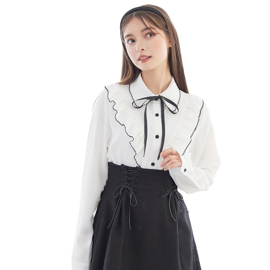 Dear My a ruffled shirt blouse for available in white and Love, classic, elegant, women, black. Yumetenbo.