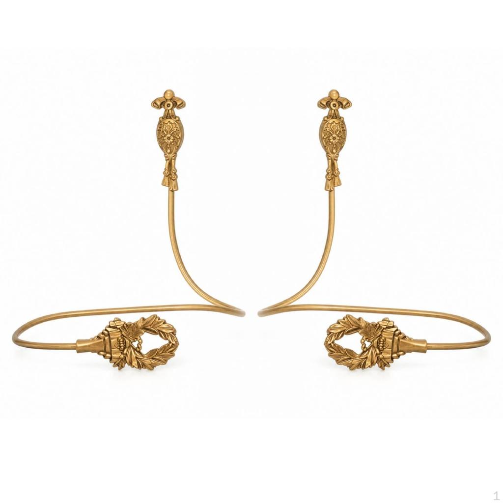 Curtain Holdback with Ornamental Gilded Top Metal Hook Curved Arm