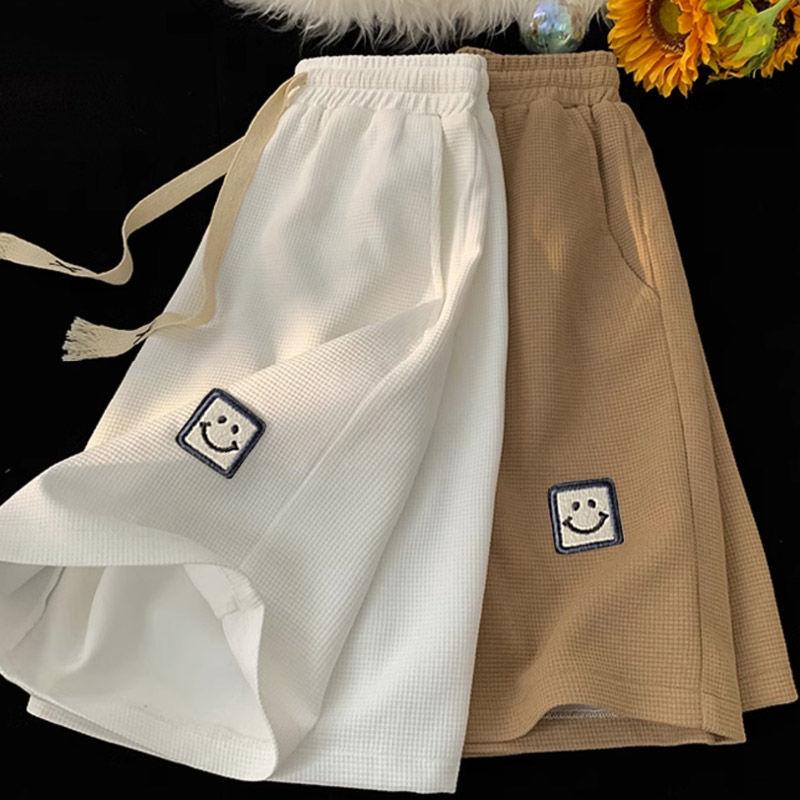 Pánské letní vaflové jednoduché kraťasy se stahovací šňůrkou, sportovní pět kalhot, volné rovné kalhoty Tide Ins