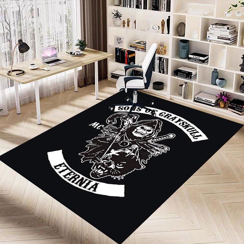 1pc Sons of Anarchy Themed Office Carpet Chair Mats - Durable Polyester Rug for Home Theater, Office, Dorm Room Decor - tA81