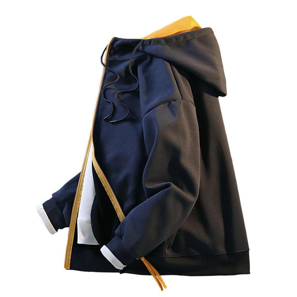 Mens Hoodies Color Zipper Cardigan Hoodie Loose Casual Long Sleeve Solid Color Sport Coat