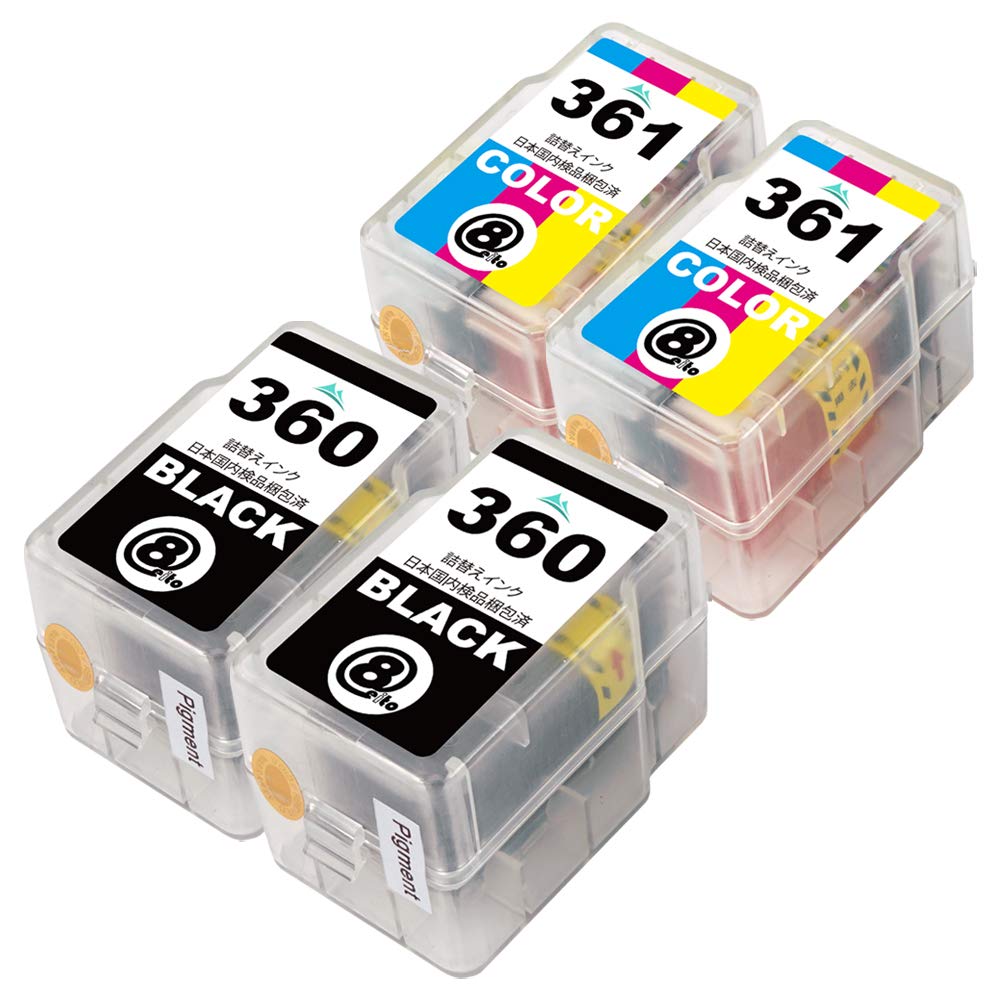 

Refill Ink Cartridges and Cartridges in 2 Pigment Black Cartridges 2 with TS5430 and TS5330 Compatible with Canon Mt.Smile BC-360XL BC-361XL (4 Total