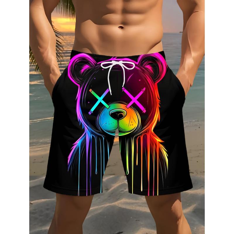 Men s Beach Shorts, Bear Graphic 3D Print, - Casual Polyester Drawstring Waist, Men s Swim Shorts, Swim Shorts Men S