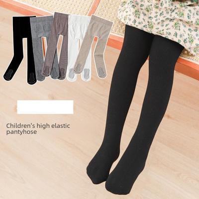 Children's Anti-slip Cotton Pantyhose - Solid Color Vertical Stripes Leggings for Girls - White Dance Socks