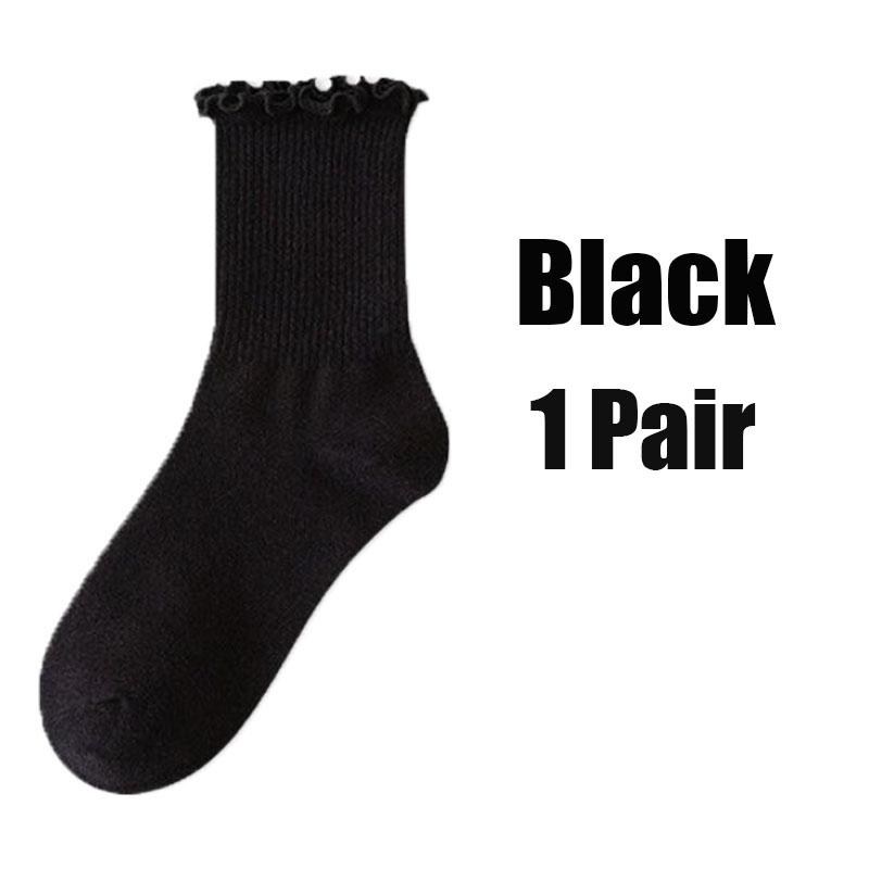 1/3pairs Ruffle Socks for Women Mid Crew Middles Tube Ankle High Breathable Black White Beige Female Fashion Cotton Socks