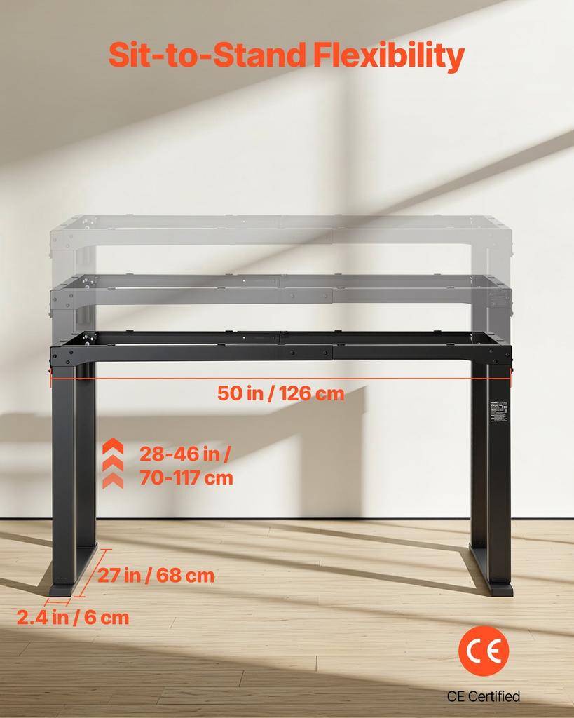 4-Bein Stehschreibtischgestell, Elektrisch, Doppelmotor, Höhenverstellbar 70-117 cm, 4 Speicher-Höheneinstellungen, Längenverstellbare Stehschreibtischbeine, Sit-to-Stand-Schreibtisch