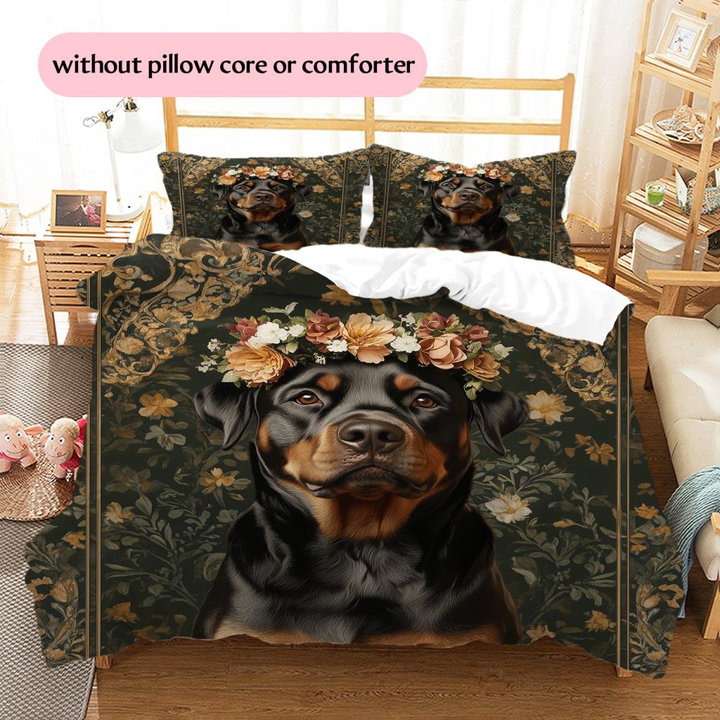 Vintage dog Pattern Bedding Quilt Set Quilt Cover Pillowcase Home Decoration Gift (1 * duvet cover + 2 * pillowcase, without core)