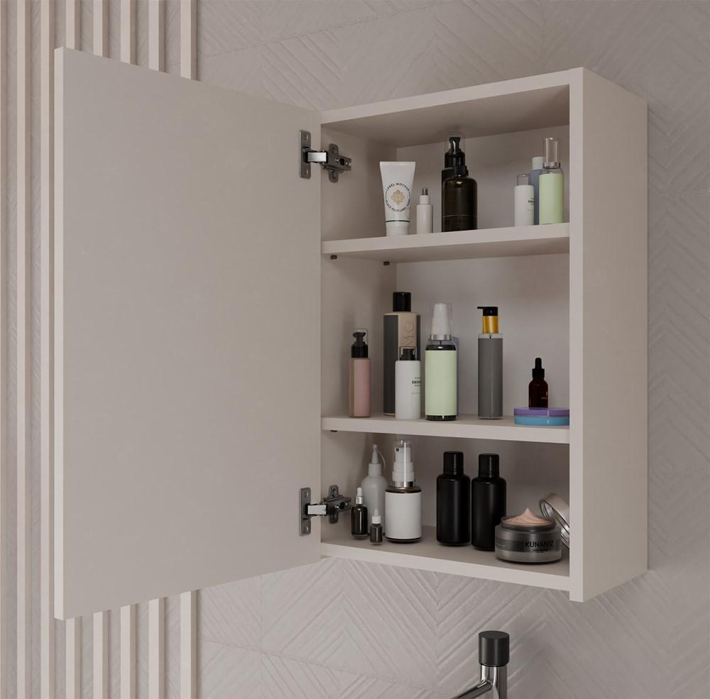 Hanging Bathroom Cabinet with Mirror Above Sink Pola 1Dl 1 Door Cashmere