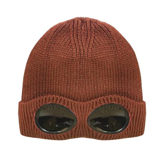 Strickmütze Einfarbig Warme Strickmütze mit Brillen-Dekor Elastisch Winddicht Wintermütze Outdoor Reisen Radfahren Tägliches Tragen