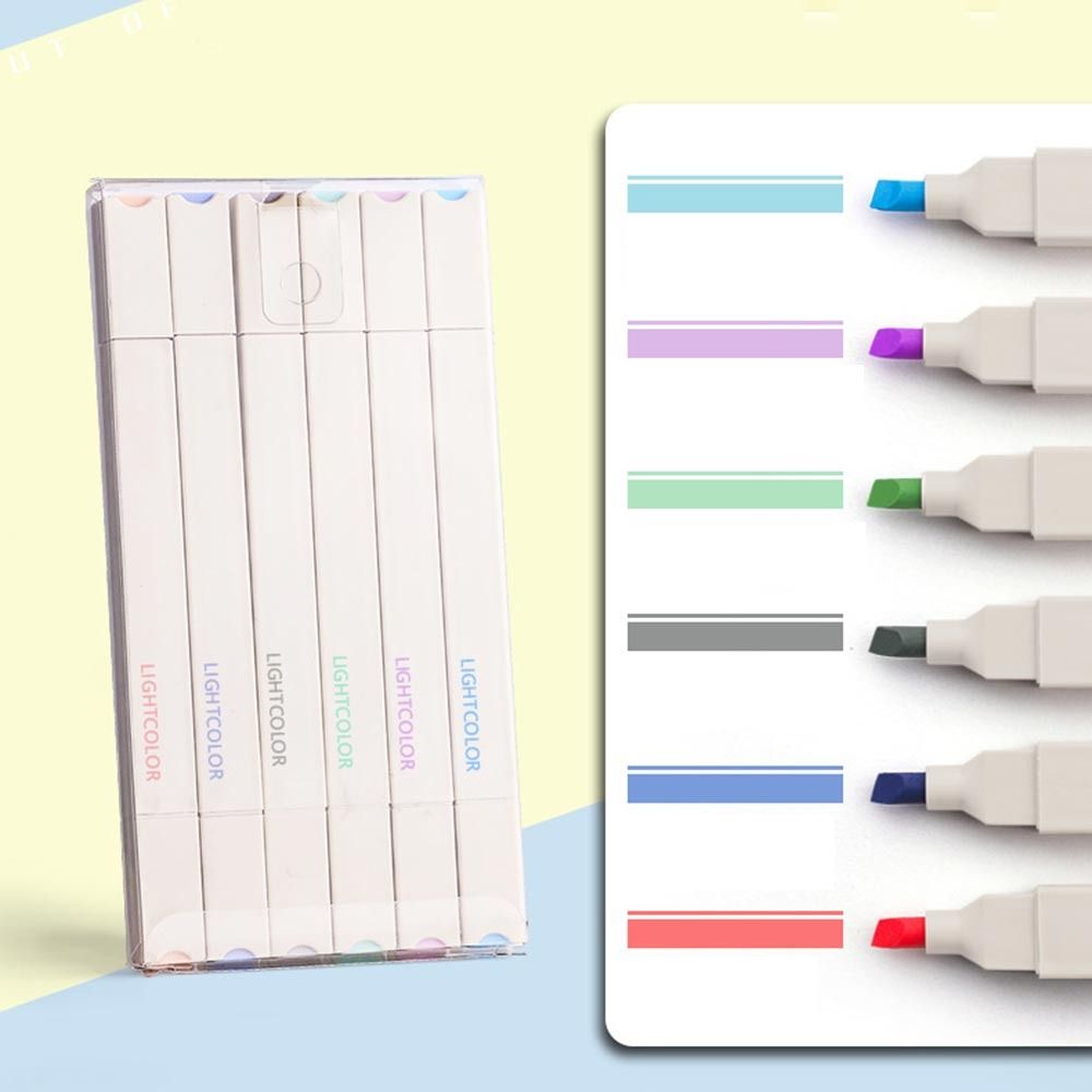 6Pcs/Set Double Headed Pastel Highlighters Soft Tip Hand Account Pens  School Office Supplies