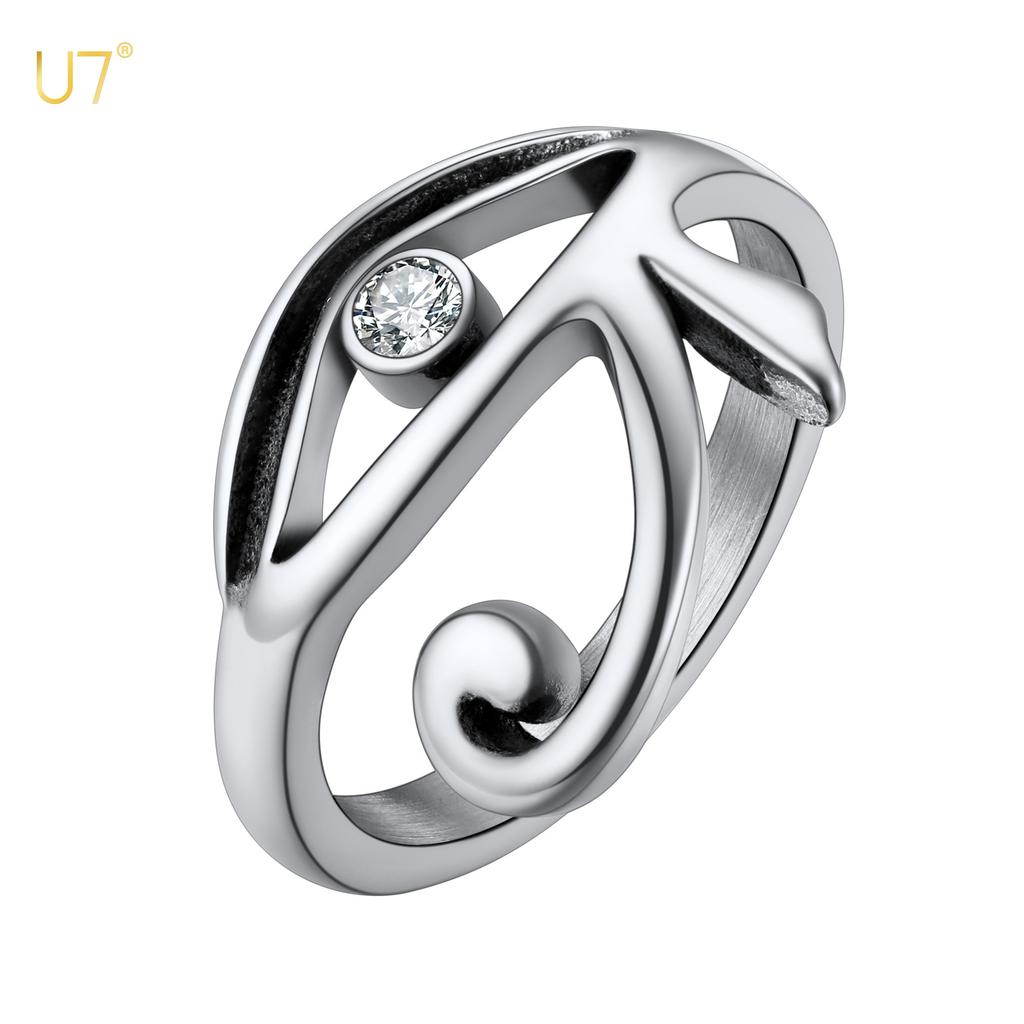 CZ Stainless Steel Eye of Horus Ring Black Gold Color Ancient Egyptian Protection Amulet Jewelry Mens Signet Size 7 To 14