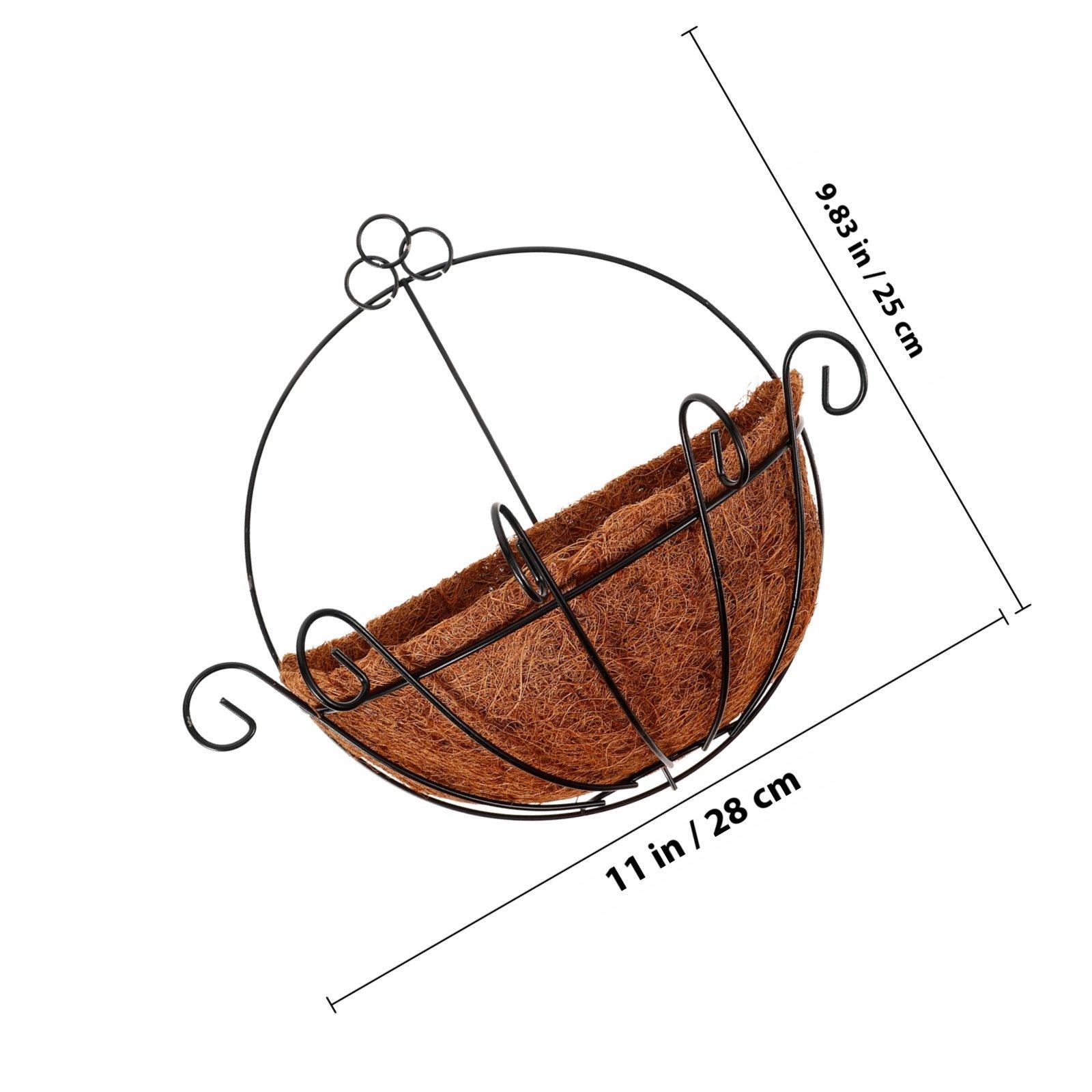 10 Inch Hanging Basket Metal Coconut Fiber Rustproof Round Plant Holder Decorative Flower Pot Balcony Wall Mounted Planter