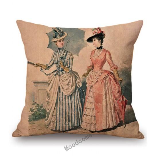 Elegant European Victorian Era Fashion Duchess Ladies Vintage Poster Royal Home Decorative Sofa Pillow Case Linen Cushion Cover