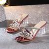 Fashion Bling Luxury Rhinestone Decoration Brand Slippers Women Fashion Transparent PVC Narrow Band Slide Sandals Sexy Party Dress Shoes