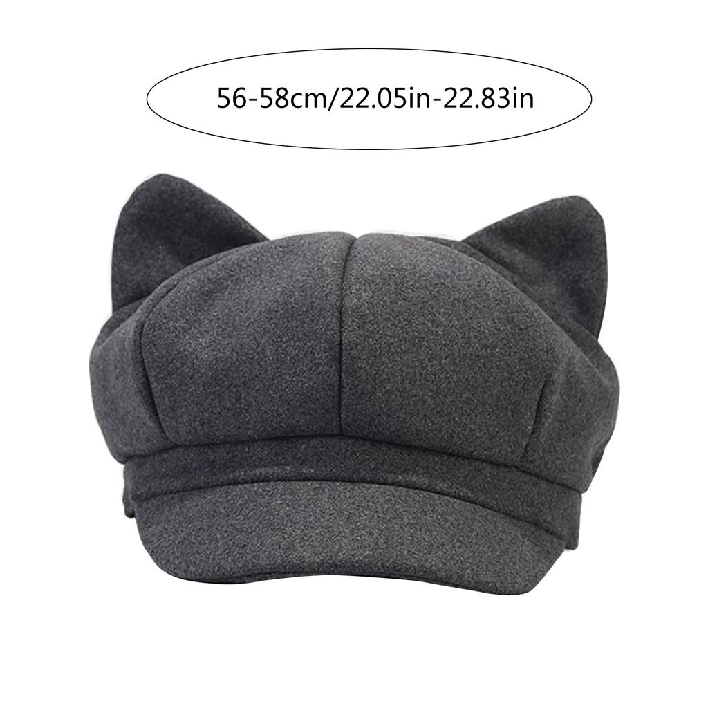 Newsboy Baret voor Dames Ademende Wolle Cabbie Hoed Coole Jokers Meisje Kattenoor Achthoekige Pet Subcultuur Hoofddeksel