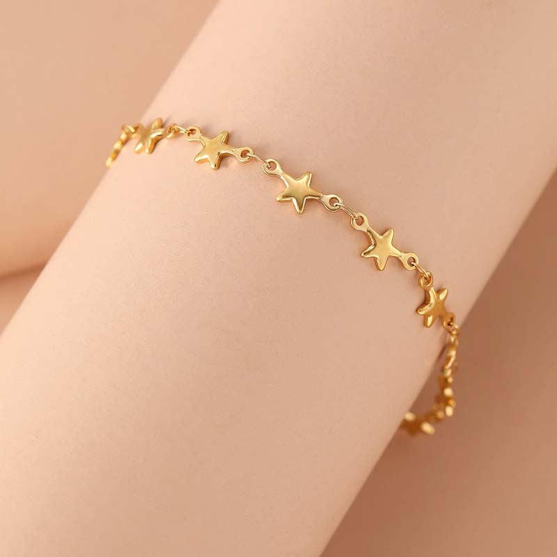 Stainless Steel Metal Star Chain Bracelets For Man Women Gold Silver Pentagram Pendant Bracelet Jewelry Gifts