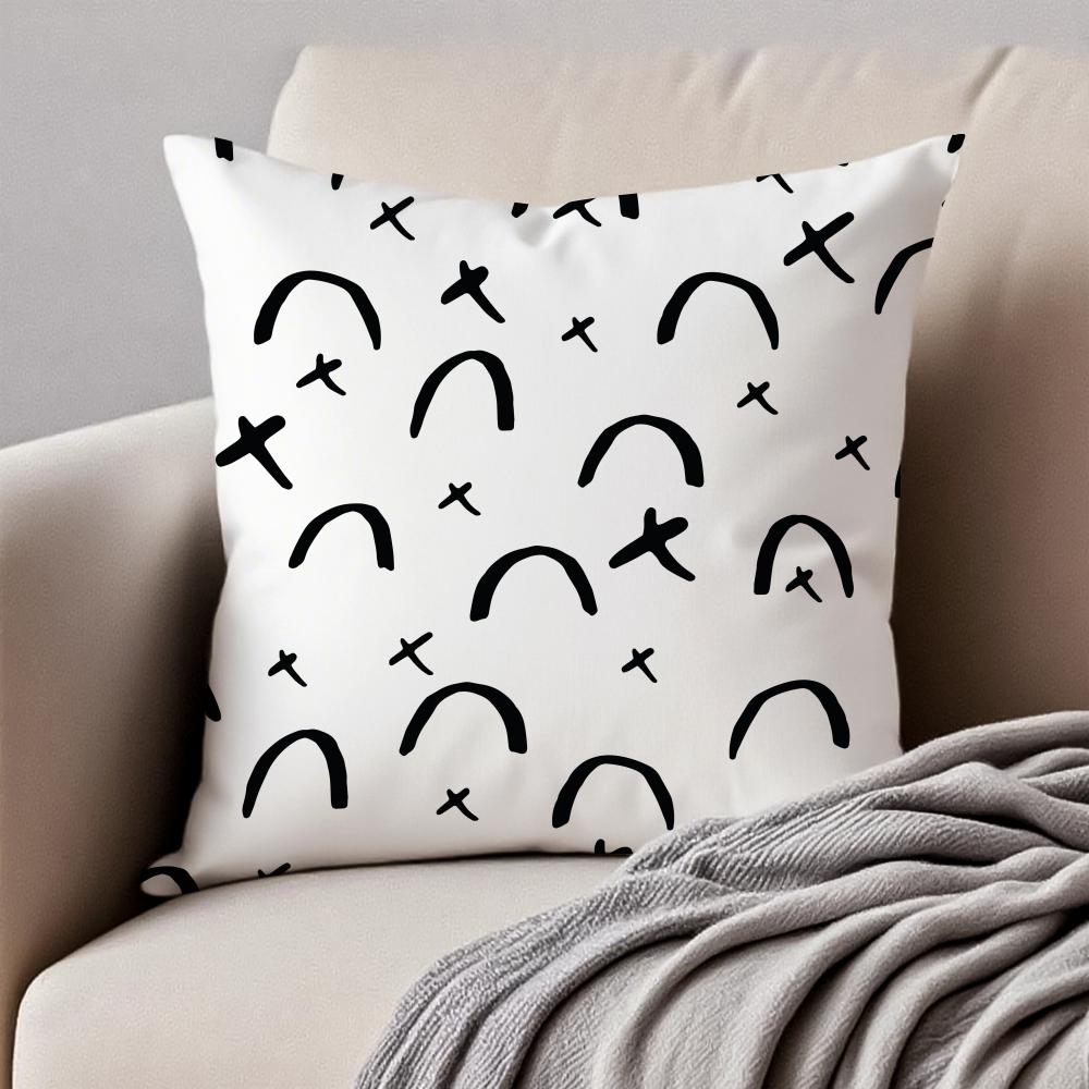Simple Black And White Abstract Modern Style Cushion Cover Pillowcase Antidustmite Invisible Zipper Short Plush Sofa Cushion