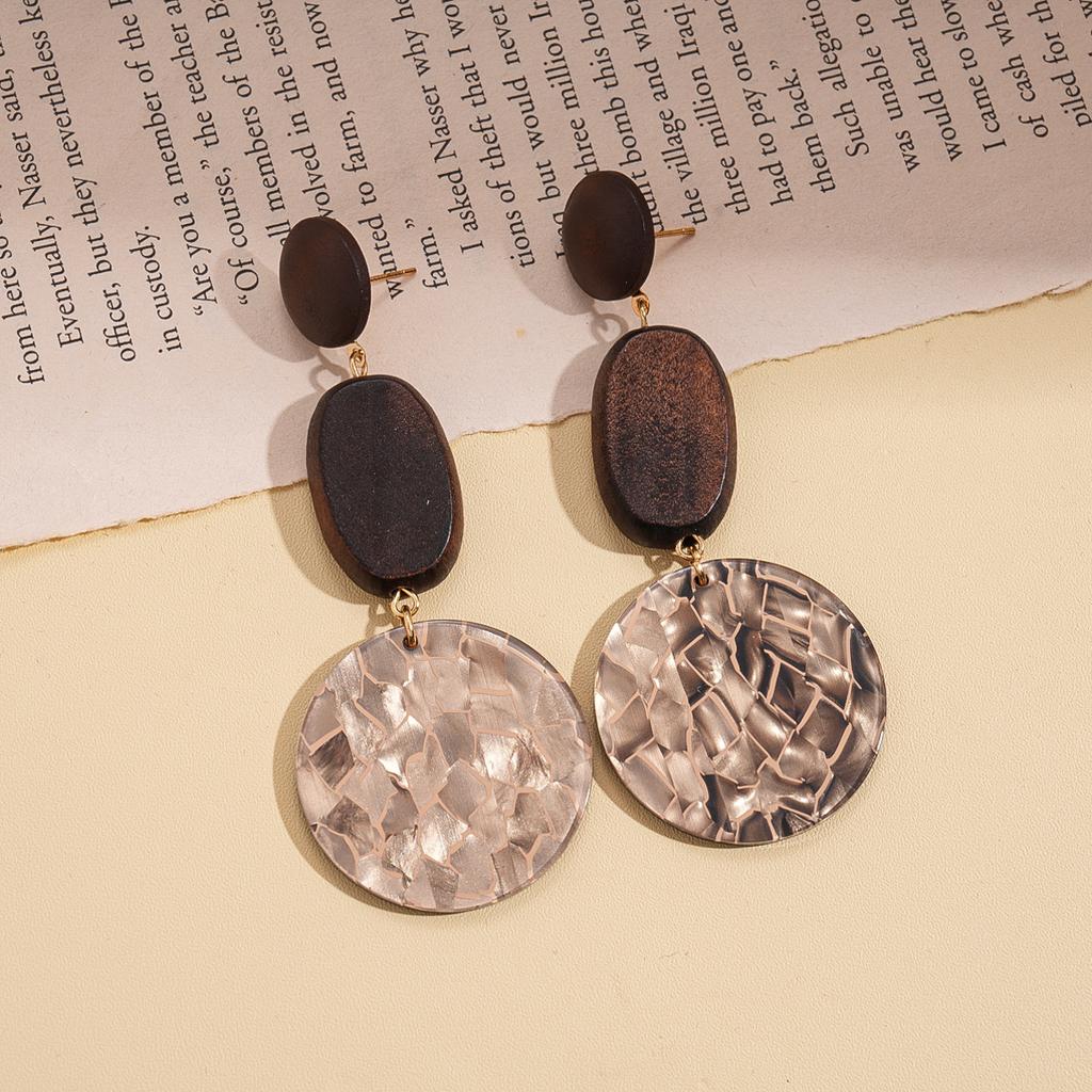 Acrylic smudge round love flower silver needle earrings melad feeling earrings