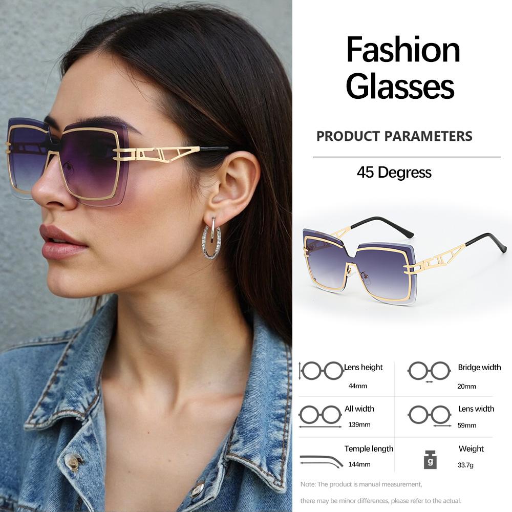 Sunglasses Women Square Oversized Frame Glasses with Gold Metal Temple Decoration Light Luxury Modern Style Vintage Glasses Women