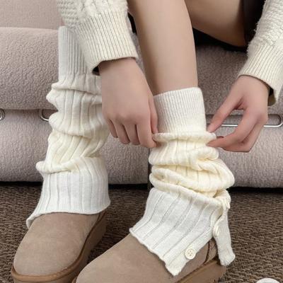 Grey Stocking Pile Stockings with Open Back and Buttoned Leg Openings. Leg Warmers for Autumn and Winter. Knitted Stockings.